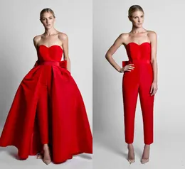 2019 Fashion Jumpsuit Evening Dresses With Convertible Skirt Satin Bow Back Sweetheart Strapless Waistband Weddings Guest Prom Gow9226547