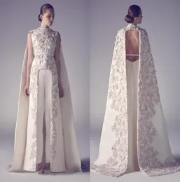 Zuhair Murad High Neck Long Prom Gownsアップリケシースページェントスプリットフロントフォーマルイブニングドレス2020ニューアラビア語のイブニングD4366413