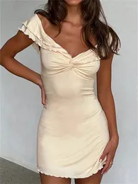Casual Dresses Tossy V-ringning Twist Backless Mini Dress Ruffled Female Slim Patchwork Summer Solid Bandage Elegant Women