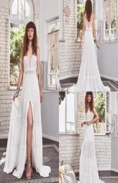 2019 Gypsys Bohemian Wedding Dresses Spaghetti Lace Appliqued Front Split A Line Boho Wedding Dress Sweep Traph Bread Bridal Gow2854681