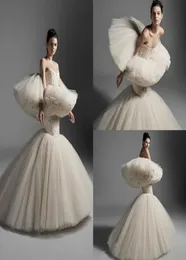 Krikor Jabotian Mermaid Wedding Dresses 2020 Strapless Lace Floral Appliqued Tiered Skirts 신부 가운 바닥 길이 Abiti da Spos2390315