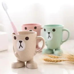 Wheat Straw Toothbrush Cup Cartoon Cute Bathroom Tumbler Mouthwash Portable Household Travel Toothbrush Holder Cup