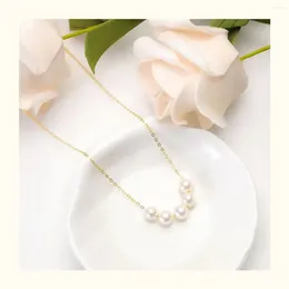 Chains Real 18K Gold Pearl Smile Necklace Authentic Au750 Natural Collar Chain Classic Women's Boutique Jewelry Gift X0048