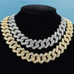 الكامل من سلسلة Rhinestone Cuba Tide Tide Tide Tide Personaled Hip-Hop 20mm الماس في صفين. Collier Acier inoxydable