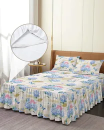 Yatak etek bahar ortanca çiçek yusufçuklu vintage yatak örtüsü ile yastık kıkırdakları yatak kapak yatak set sayfası