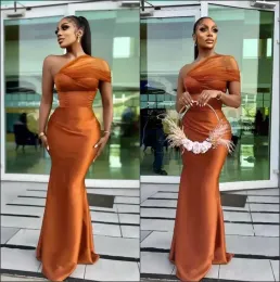 Burnt Orange Mermaid Bridesmaid Dresses Elegant One Shoulder Tulle Strap African Girls Maid of Honor Gowns robe demoiselle d honneur femme