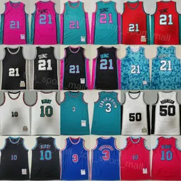 Mens Vintage Basketbol Gerileme Tim Duncan Jersey 21 David Robinson 50 Drazen Petrovic 3 Ja Morant 12 Shareef Abdur Rahim 3 Michael Mike Bibby 10 Retro Dikişli