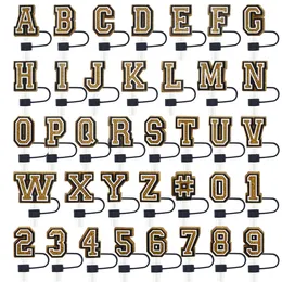 37Colors Childhood Film Film Golden Alphabet Silicone Straw Toppers Tillbehör Täck Charms Återanvändbart stänkskydd Drickande dammplugg Dekorativ 8mm/10mm halm