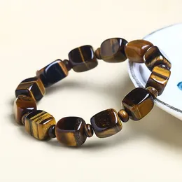 Quadratisches Tigerauge-Naturstein-Armband in Form natürlicher Edelsteine, Perlenarmbänder für Damen und Herren, Modeschmuck