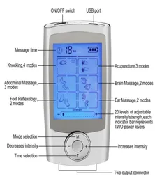 Digital 16 modos de pulso elétrico portátil dezenas ems massageador máquina tela lcd 16 modos terapia dupla saída massagem tool281m1093979