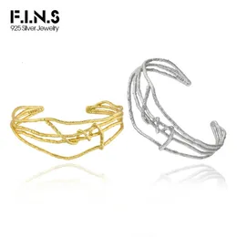 Fins linhas de enrolamento geométrico s925 pulseira de prata esterlina multi-camada aberto manguito pulseiras para mulheres masculino pulso jóias finas 240313