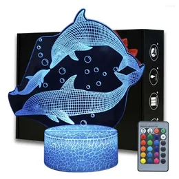 Luci notturne 3D Illusion Lampada da scrivania della famiglia dei delfini Toccante LED Light Home Room Decorazione animale Lampade da tavolo creative per regalo