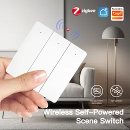 컨트롤 Tuya Smart Zigbee 자체 전원 장면 스위치 배터리 없음 배선 없음 홈 자동화 시나리오 앱 제어를위한 배선 운동 에너지 제어