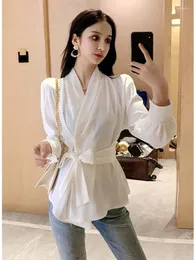 Women's Blouses Korejepo 2024 Spring Sweetheart Top Ruffle Edge Doll Tops Korean Fluffy Waist White Leisure Simplicity T-shirt Women Fashion