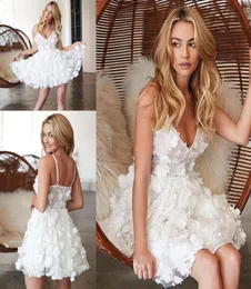 2019 cintas de espaguete rendas uma linha vestidos de baile tule 3d floral na altura do joelho curto baile de formatura vestidos de cocktail bc22754801330