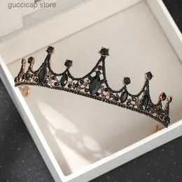 Tiaras modne ślubne hair akcesoria czarne kryształowy kryształ koronka królowa bal maturalny diadem tiara biżuteria ornamenty włosów Y240320