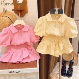 Humor Bear Summer Puff Sleeved Short Sleeved ShirtShort Skirt 2Pcs Kid Clothes Children Girl Suit For 2-6 Years 240319