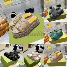 Designer Frauen Plattform Hausschuhe Stickerei Sandalen Sommer Strand Leinwand Rutschen Gummi Flache Pantoletten Outdoor Party Luxus Dicken Boden Slipper