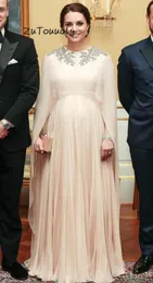 Kate Middleton Dubai Abendkleider Marokkanischer Kaftan Crew Schwangere Frau Chiffon Lange formelle Partykleider Muslimische Abendkleider 7947500