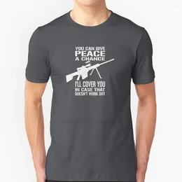 Mäns t -skjortor Du kan ge fred en chans ... Jag täcker dig! Trend T-shirt män sommaren högkvalitativ bomullstoppar roliga noob pistol