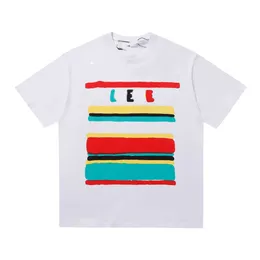 Designer de luxo Loes clássico primavera / verão tendência nova carta listrada arco-íris conforto impresso masculino e feminino solto em torno do pescoço manga curta camiseta