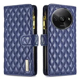 Zipper Cases For Xiaomi 14 13 Redmi 13C 13T Note 13 K70 K70E 4G 5G Grid Wallet Leather Phone Case Luxury