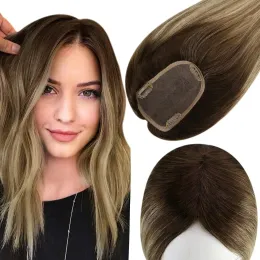 Piece Full Shine Hair Topper Ombre 3*5inch Machine Naturligt Remy Hair Piece With Clips 100% Real Human Hair Mono Base For Woman