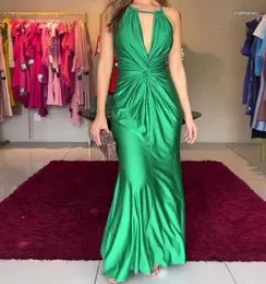 Lässige Kleider 2024 Sommer Damen Kleid Elegant Einfarbig Mode Hängender Hals Schnürung Twist Rüschen Design Spicy Girl Maxi