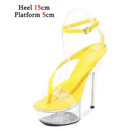 Dress Shoes New Sexy Versatile Fashion Womens 15cm Thin Heel Transparent Catwalk High Heels Crystal Sandals Model PerformanceB5BV H240321