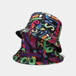 Berety Odwracalne czapki wiadra dla mężczyzn kobiety Graffiti Print Fisherman Cap Bawełna moda anty-Sun Hip Hop Panama Suncreen Beach Hat