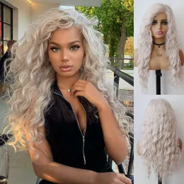 Wigs Gnimegil 26 "Lunga parrucca riccia sintetica Platinum Bionda Bionda Wig Cosplay per donna Water Water Hair Blend Natural Wig With Bangs