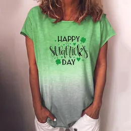 Women's T Shirts St. Patricks Day T-shirt för kvinnor plus storlek Gradient Happy Letter Print Shamrock Shirt Short Sleeve Tee Holiday Tees Top