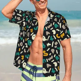 القمصان غير الرسمية للرجال قميص هاواي الشاطئ رسائل تجريدية بلوزات عشوائية طباعة الجدة الجدة رجال قصيرة الأكمام harajuku الملابس