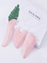 3 in 1 Gua sha Tools With Gift Box Natural Rose Quartz Gua sha Treament Tool Set For Body Face Back Neck Guasha Massage X0426712909285572