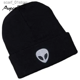 Hats Scarves Sets Knitted Bean Hat Cute Alien Ghost Skull Embroidery C Autumn and Winter Men C Warm Melon C Street Head C Womens HatC24319