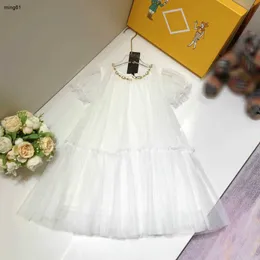 Marca meninas vestidos de malha tecido crianças saia vestido de princesa tamanho 90-150 cm crianças roupas de grife colar falso design vestido de bebê 24mar