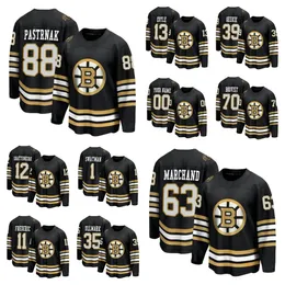 Boston''Bruins''Men Mulheres Juventude David Pastrnak Brad Marchand Jeremy Swayman Linus Ullmark Charlie Coyle 100º Aniversário Hóquei Jersey