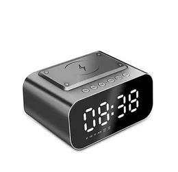 BT508 Mirror Wireless Bluetooth -högtalare LED Display FM Radio med trådlös laddare 4D Hifi Stereo Bass Sound Mini Alarm Clocka498287493