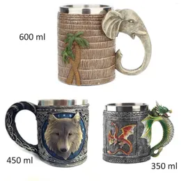 Canecas Decorativas 3D Caneca Animal Dragão Elefante Lobo Copo de Cerveja de Aço Inoxidável Decoração Criativa Navio de Bebidas