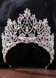 اللون الفضي الفاخر AB Crystal Bridal Tiaras Baroque Crown Advilses Bride Party Rhinestone Diapem Hair Hair Hawly Jewelry الحلي 7146956