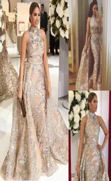 Yousef Aljasmi Abiti da sera a sirena in pizzo con paillettes Abiti da ballo con scollo all'americana con strascico staccabile Abito formale taglie forti6745908