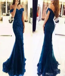 2019 Off The Shoulder Mermaid Long Evening Dresses Tulle Appliques Beaded Custom Made Formal Evening Gowns Prom Party Wear 66129238759414