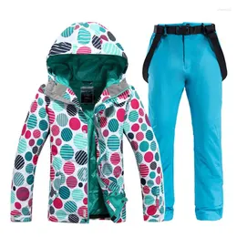 Giacche da sci Set di abbigliamento da neve da donna Abbigliamento da snowboard Tuta da sci antivento impermeabile Giacca e pantaloni con cinturino Costumi per sport all'aria aperta