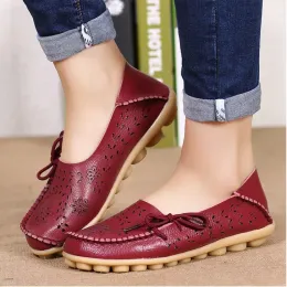 Lägenheter röda lägenheter skor kvinna andas läder loafers casual skor glid på mockasins zapatos para mujeres bekväma lägenheter kvinnliga