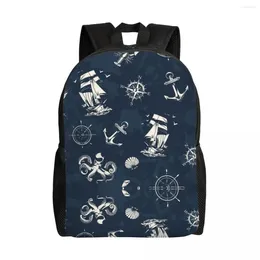 Zaino Zaini vintage con simboli nautici per donna, uomo, studente di scuola universitaria, bookbag adatto per laptop da 15 pollici, borse per bussola con ancoraggio per marinaio