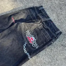 Damenjeans, modisches Muster, grafische Stickerei, lässig, hohe Taille, Damen, Y2k, Baggy, Straße, Hip Hop, vielseitige gerade Hose 2024