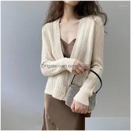 Womens Vests Johnature Autumn Winter Vintage Knitted Cardigan Jackets 2023 Casual Render Soft Sticky Long-Sleeved Sweater Women Coats Dhus4