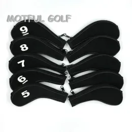 Klubbar blixtlås golfjärn headcover strykjärn set huvudskydd med zip 10 st/pack svart färgnummer tryckt för golf strykjärn set