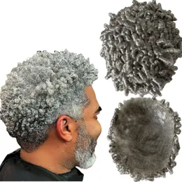 Sostituzione dei capelli umani vergini brasiliani 15mm Curl 1b80 Nodi di capelli umani bianchi PU Toupet 8x10 Unità di pelle sottile per vecchi uomini neri