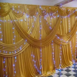 Decorazioni Un set 3x6m Fondale per matrimonio di lusso con più tende da matrimonio drappeggiate in oro con decorazioni per feste swag 274p